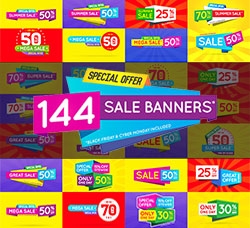 144个极品的矢量促销打折标签模板(AI/EPS/PNG)：144 Awesome Sale Banners